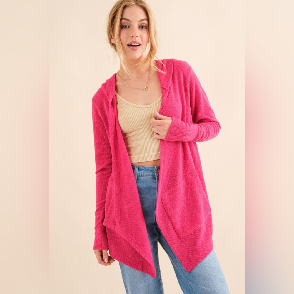 And The Why Full Size Thermal Hooded Open Front Cardigan with Pockets